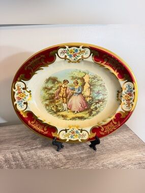 Vintage Daher Decorated Ware Oval Tin Metal Tray Decor 13x10” Couple England